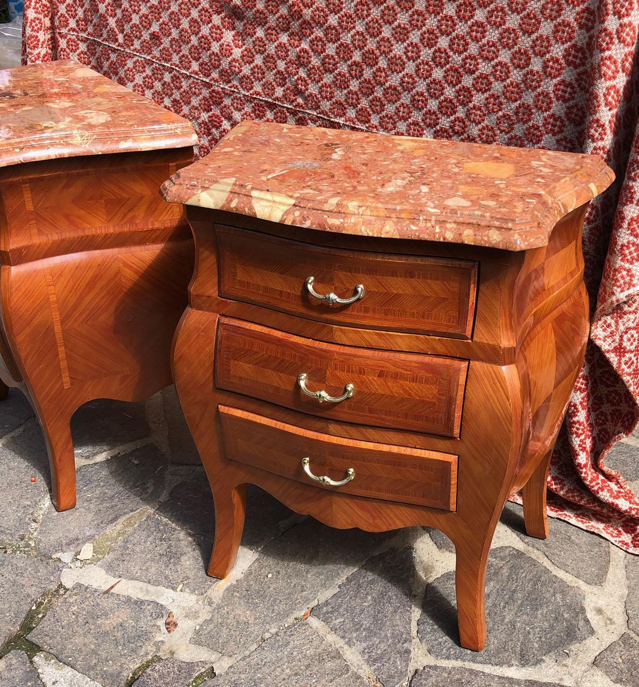 20th Century Pair Italian Night Stands Special Rose Marble 4