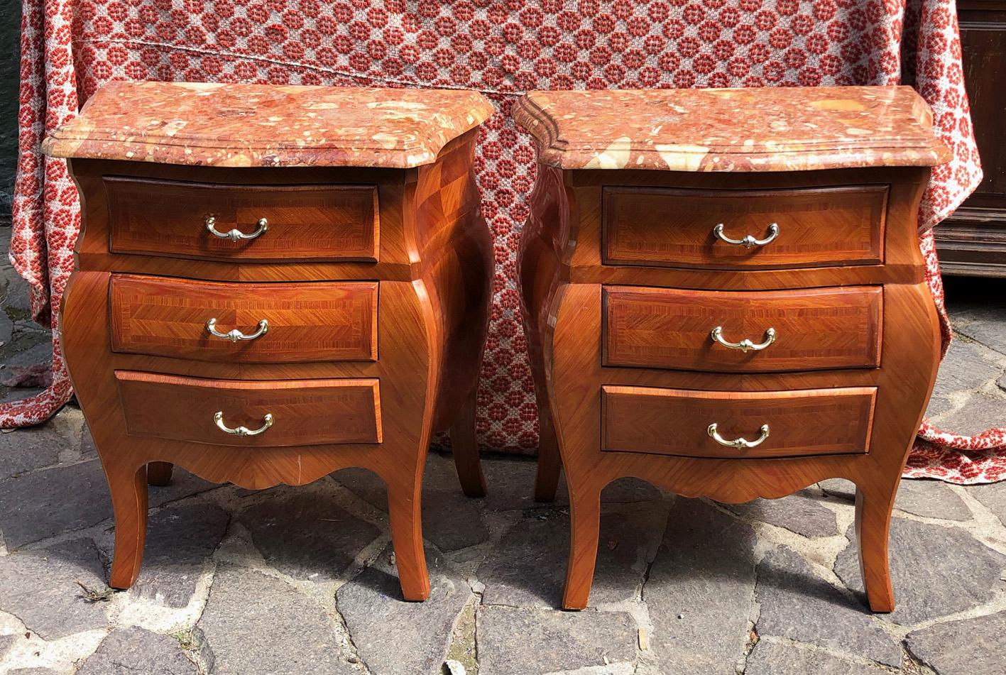 20th Century Pair Italian Night Stands Special Rose Marble 5