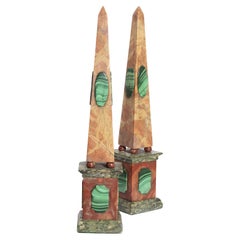 Late 19th Century Pair Marble and Malachite Obelisk Garniture