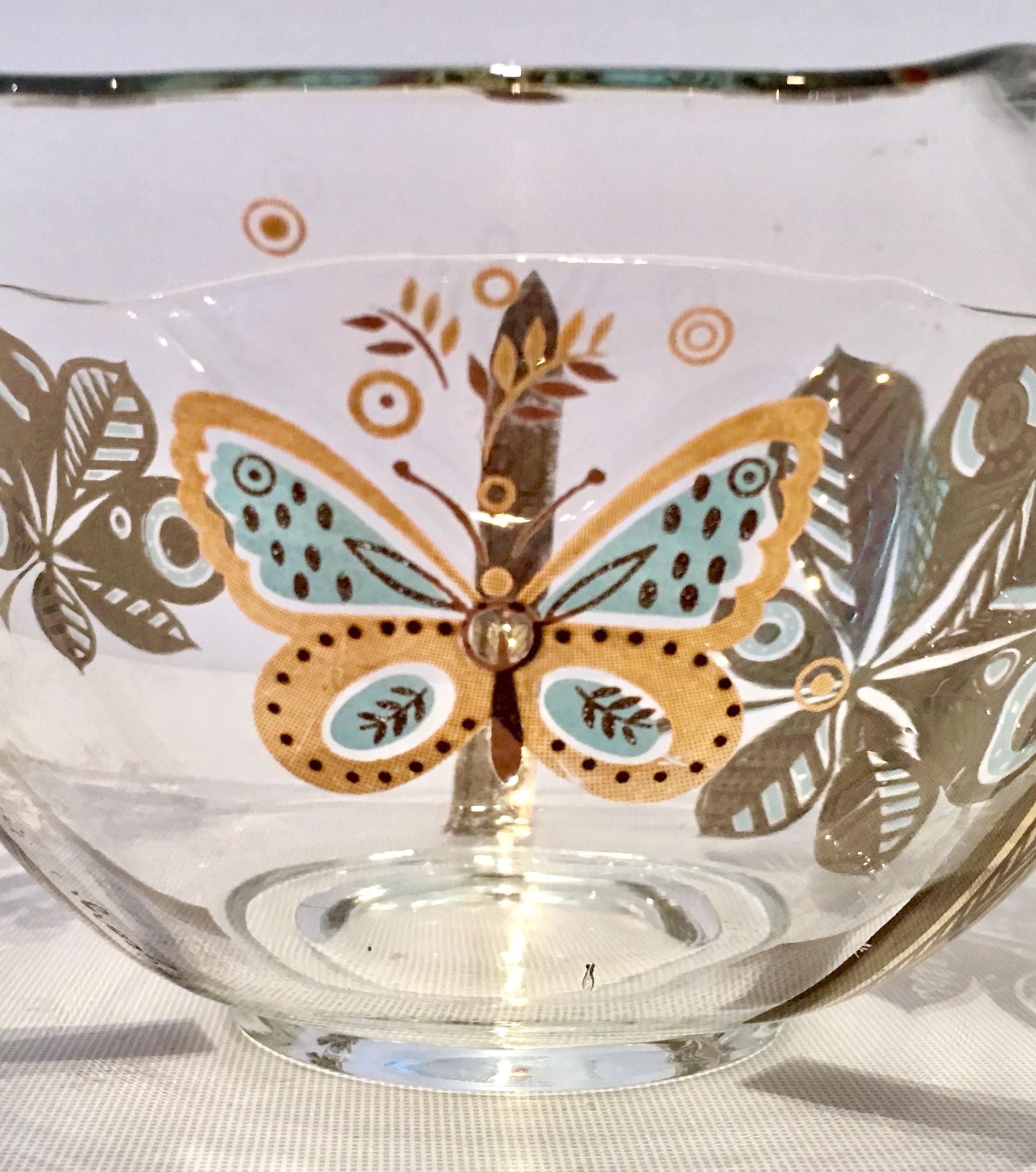 Hollywood Regency 20th Century Pair of 22-Karat Gold Glass Butterfly Bowls by Georges Briard For Sale