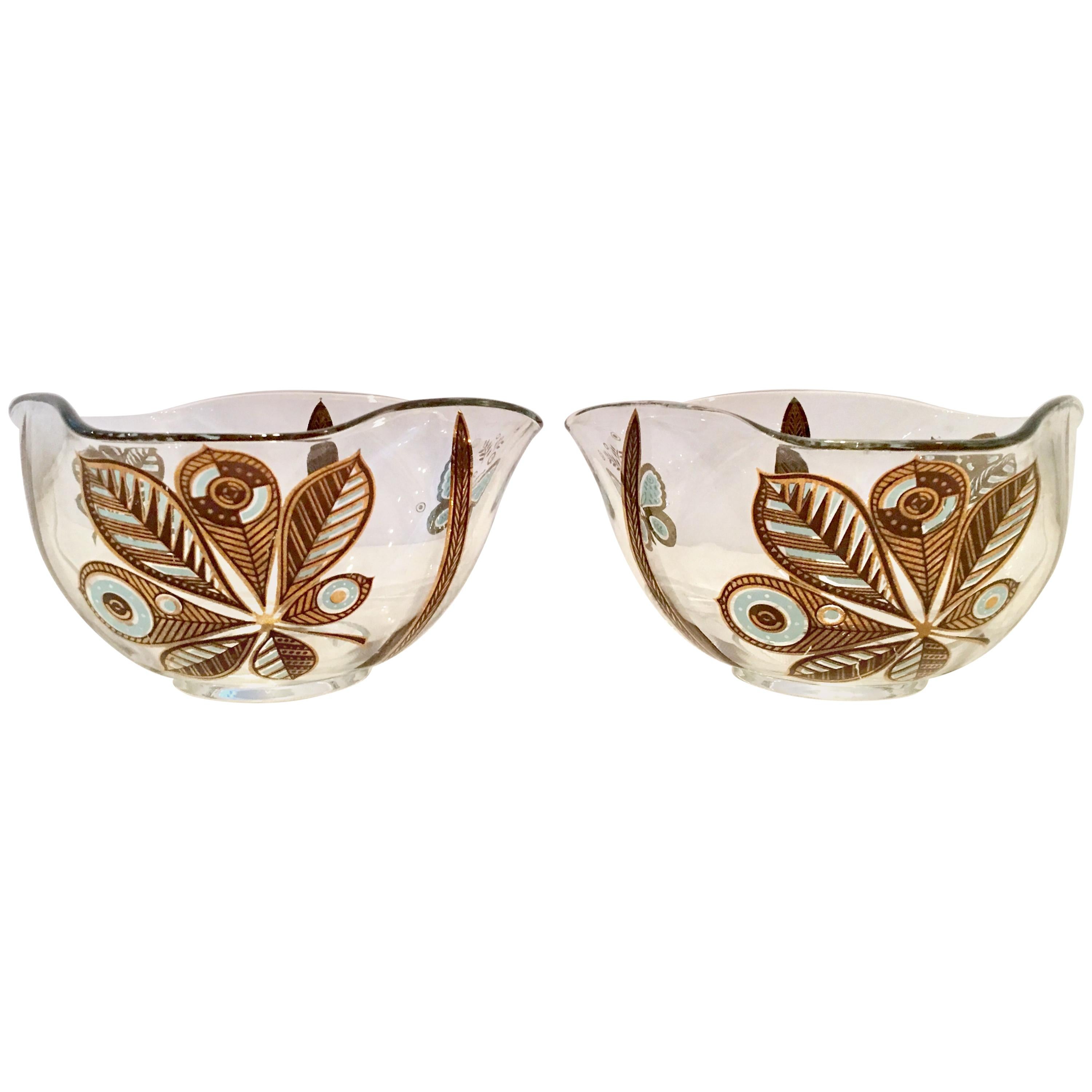 20th Century Pair of 22-Karat Gold Glass Butterfly Bowls by Georges Briard For Sale