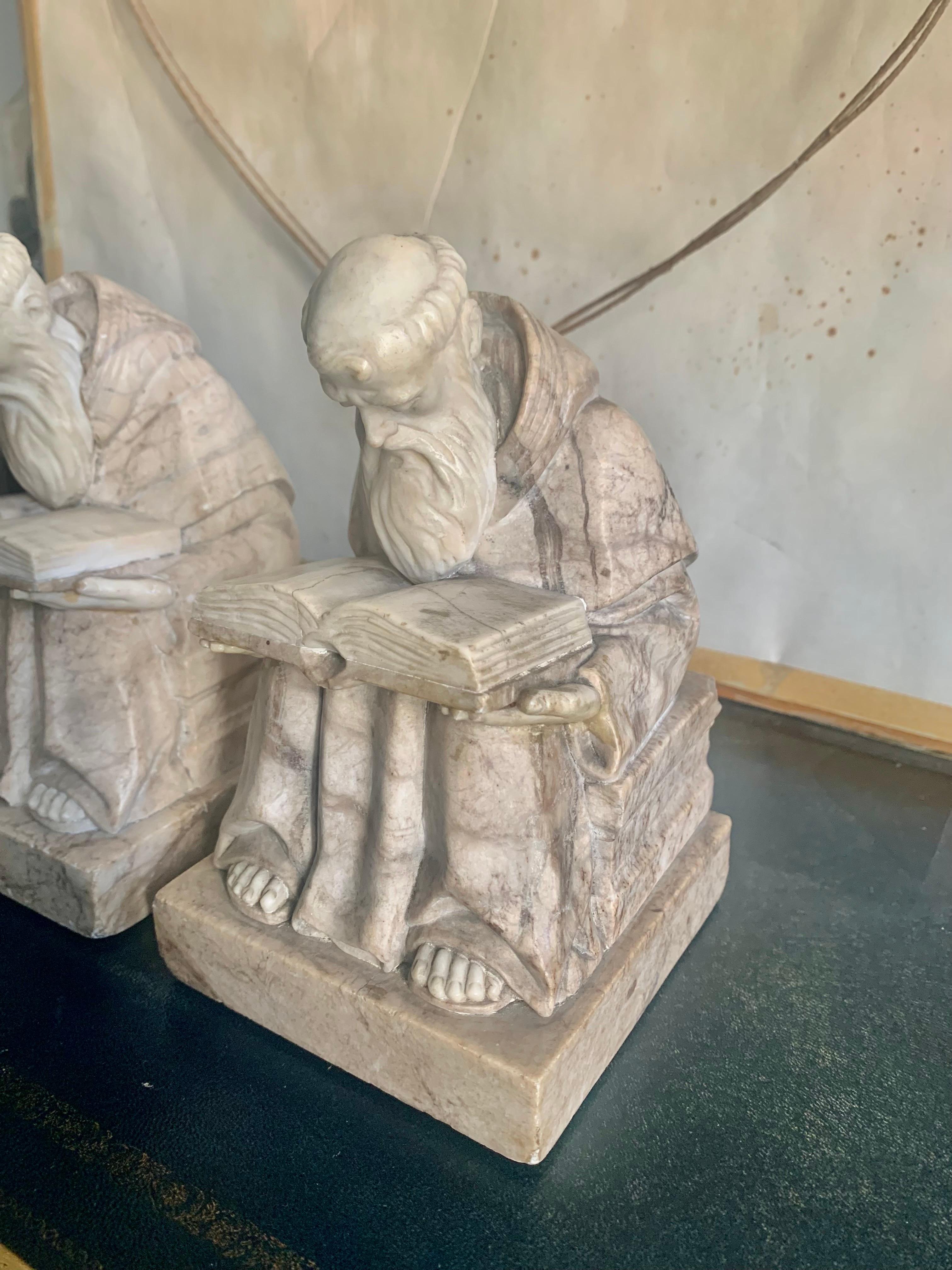 20th Century Pair of Alabaster and Marble Bookends Sculpture For Sale 5