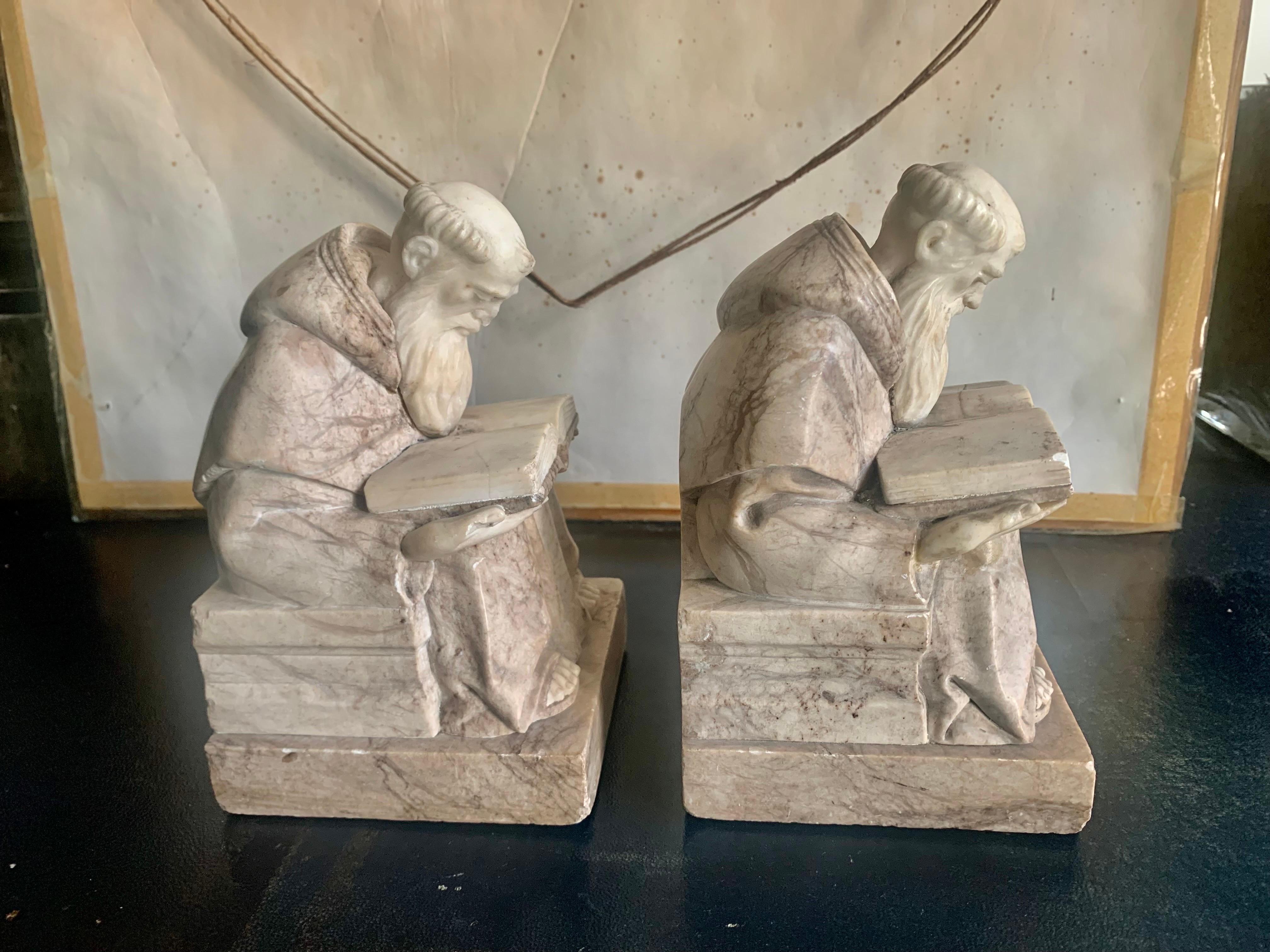 20th Century Pair of Alabaster and Marble Bookends Sculpture For Sale 6