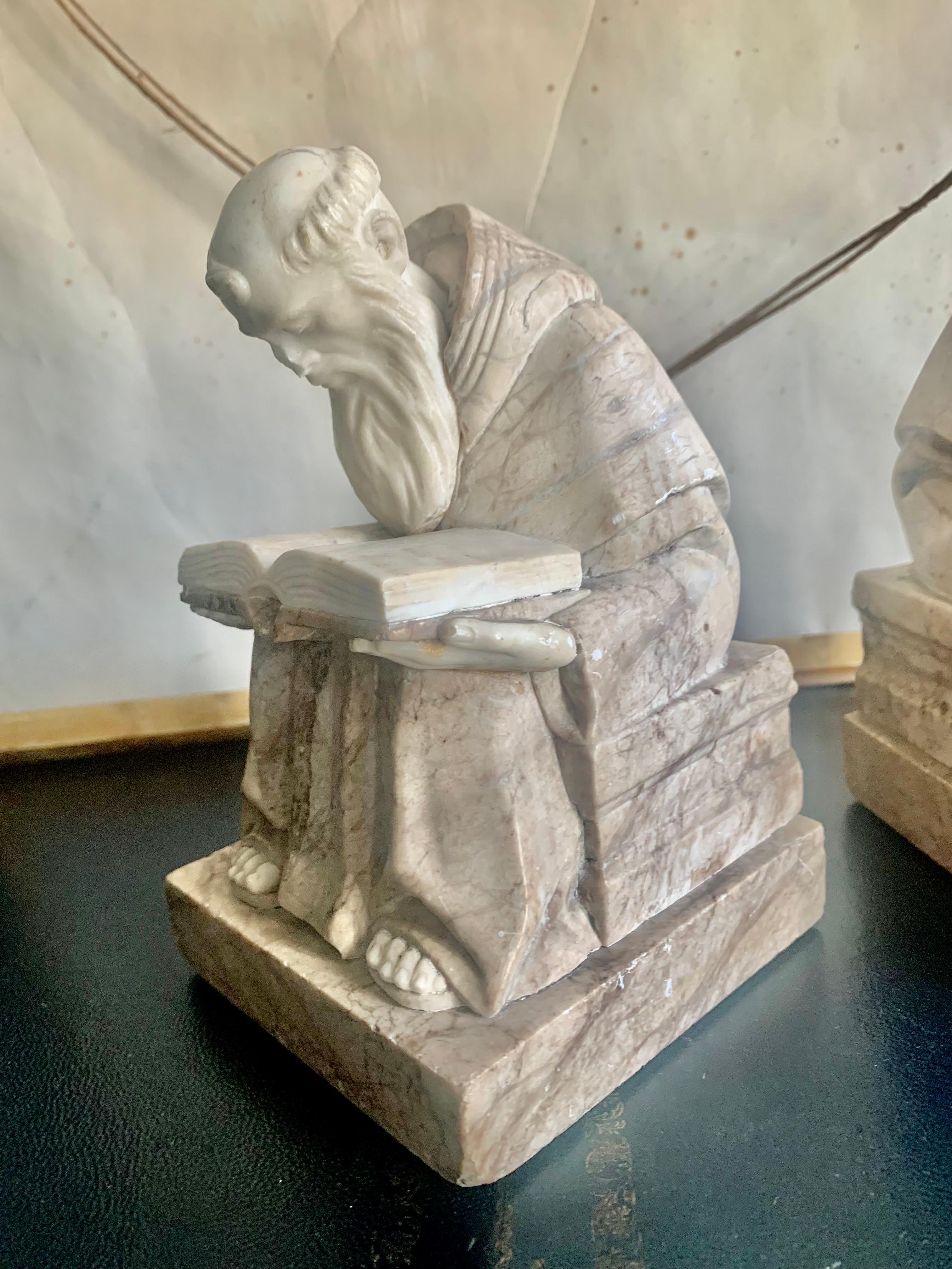 20th Century Pair of Alabaster and Marble Bookends Sculpture For Sale 9