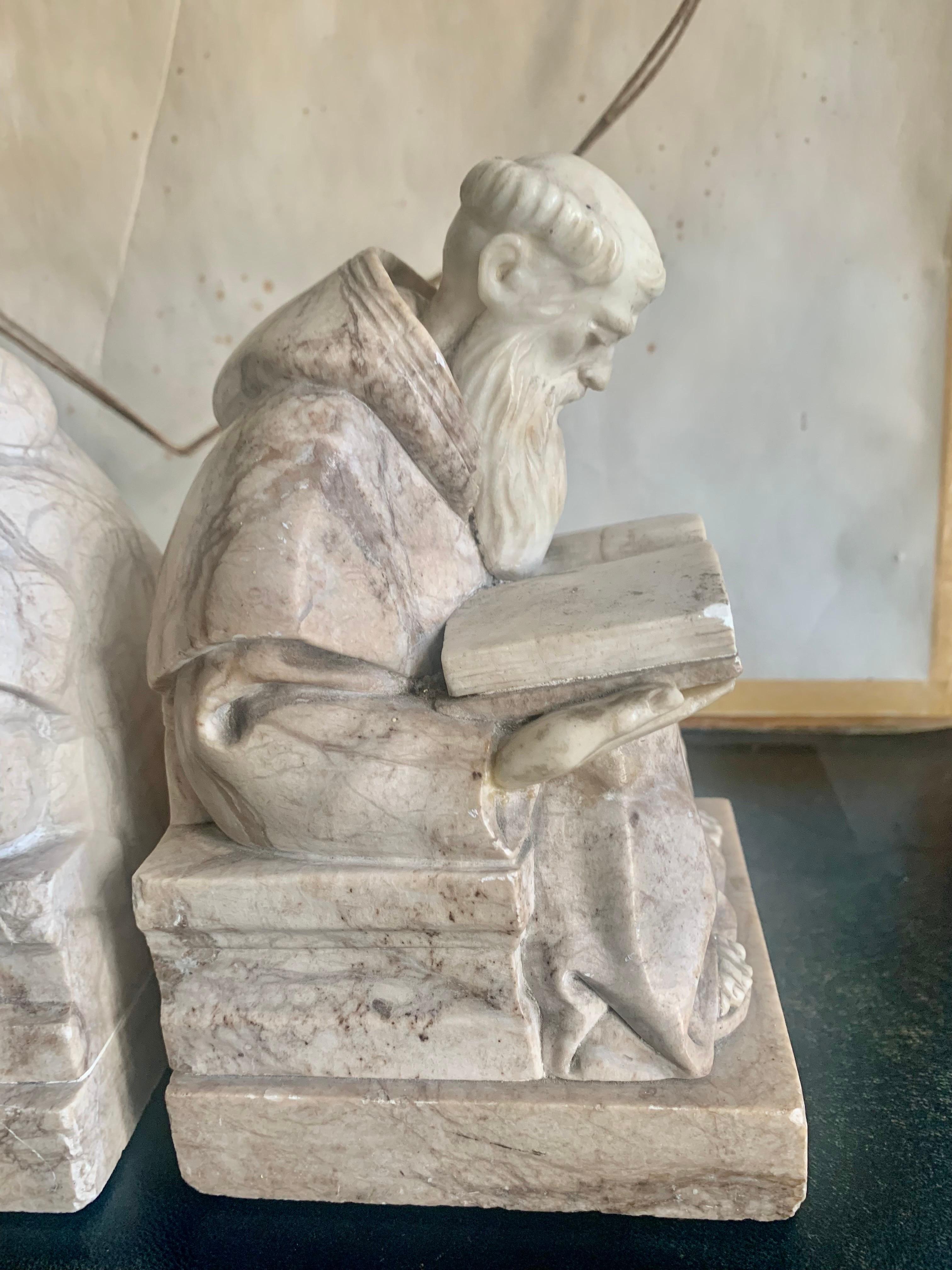 20th Century Pair of Alabaster and Marble Bookends Sculpture For Sale 10