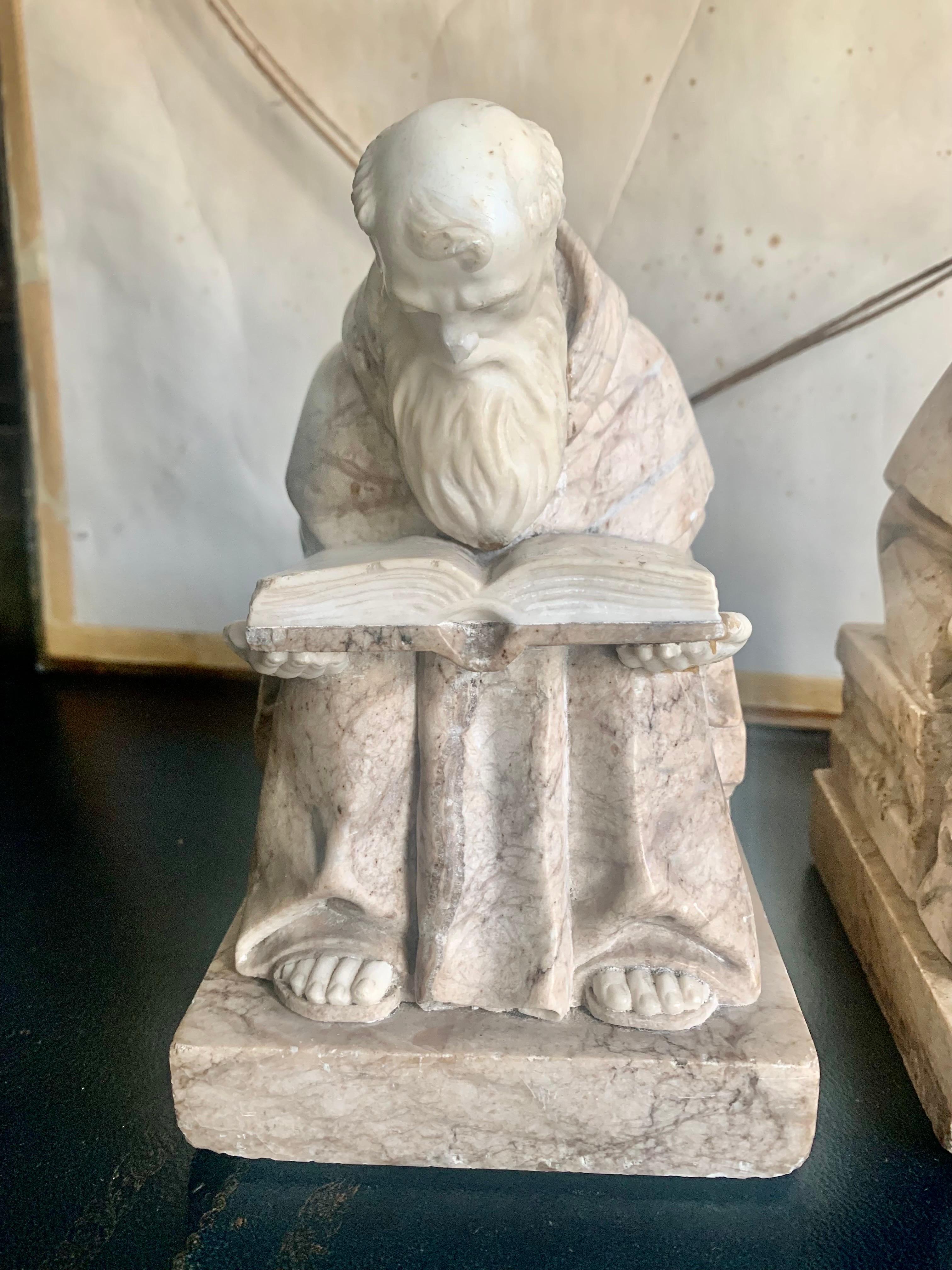 20th Century Pair of Alabaster and Marble Bookends Sculpture For Sale 12