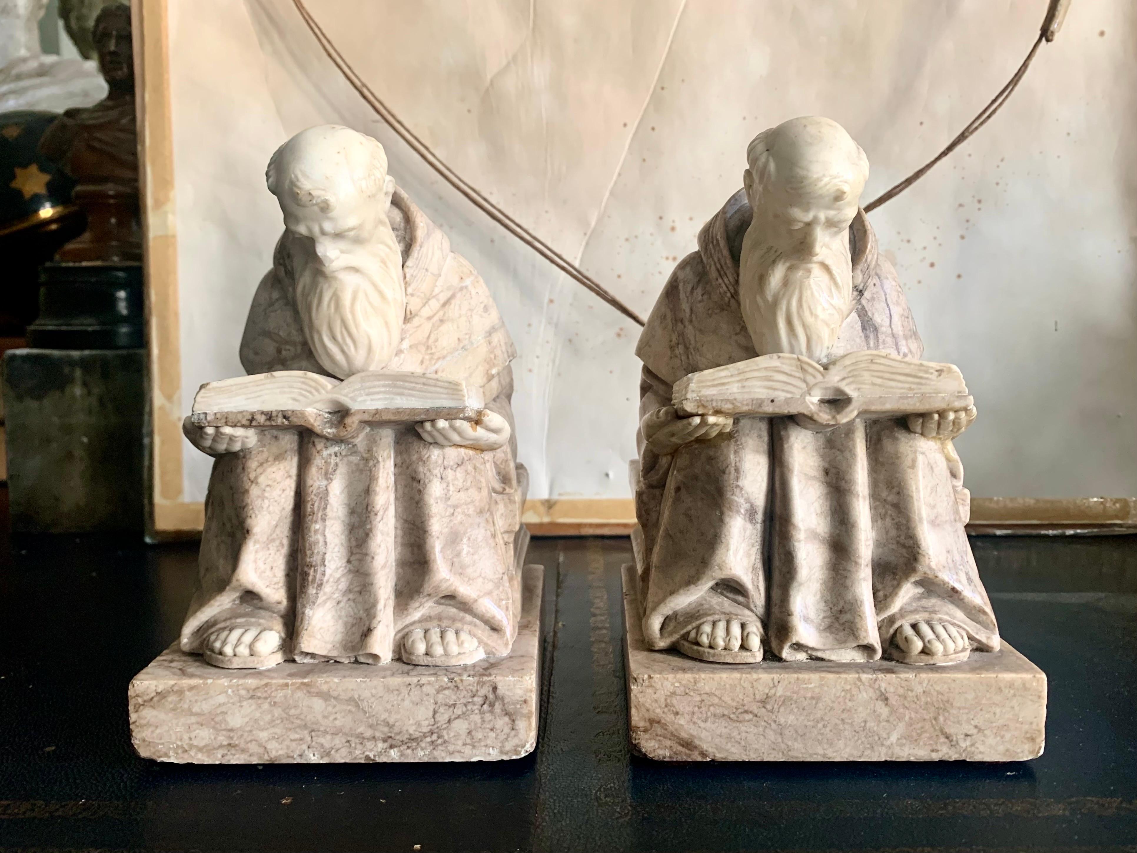 20th Century Pair of Alabaster and Marble Bookends Sculpture For Sale 13