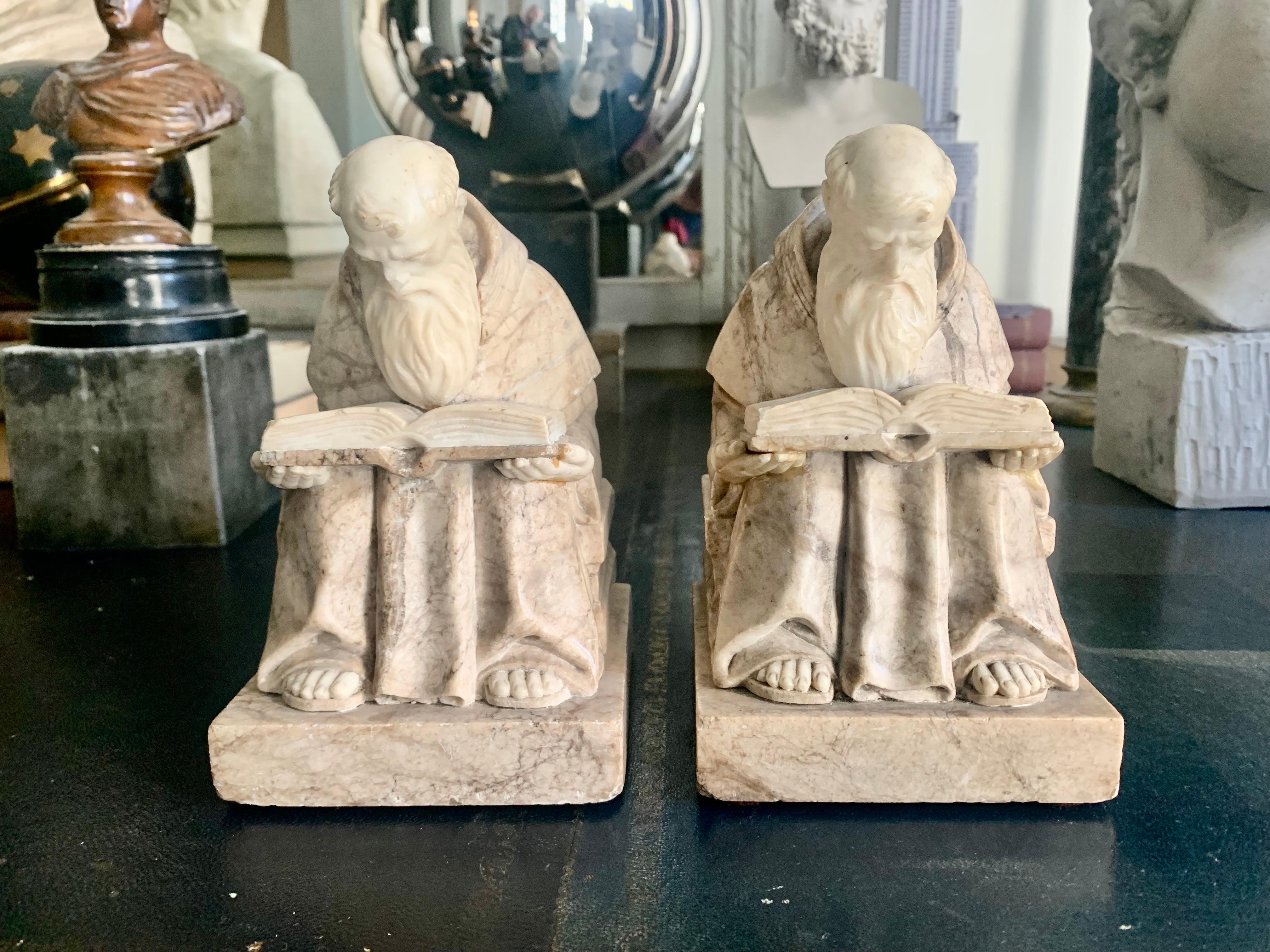 20th Century Pair of Alabaster and Marble Bookends Sculpture For Sale 14