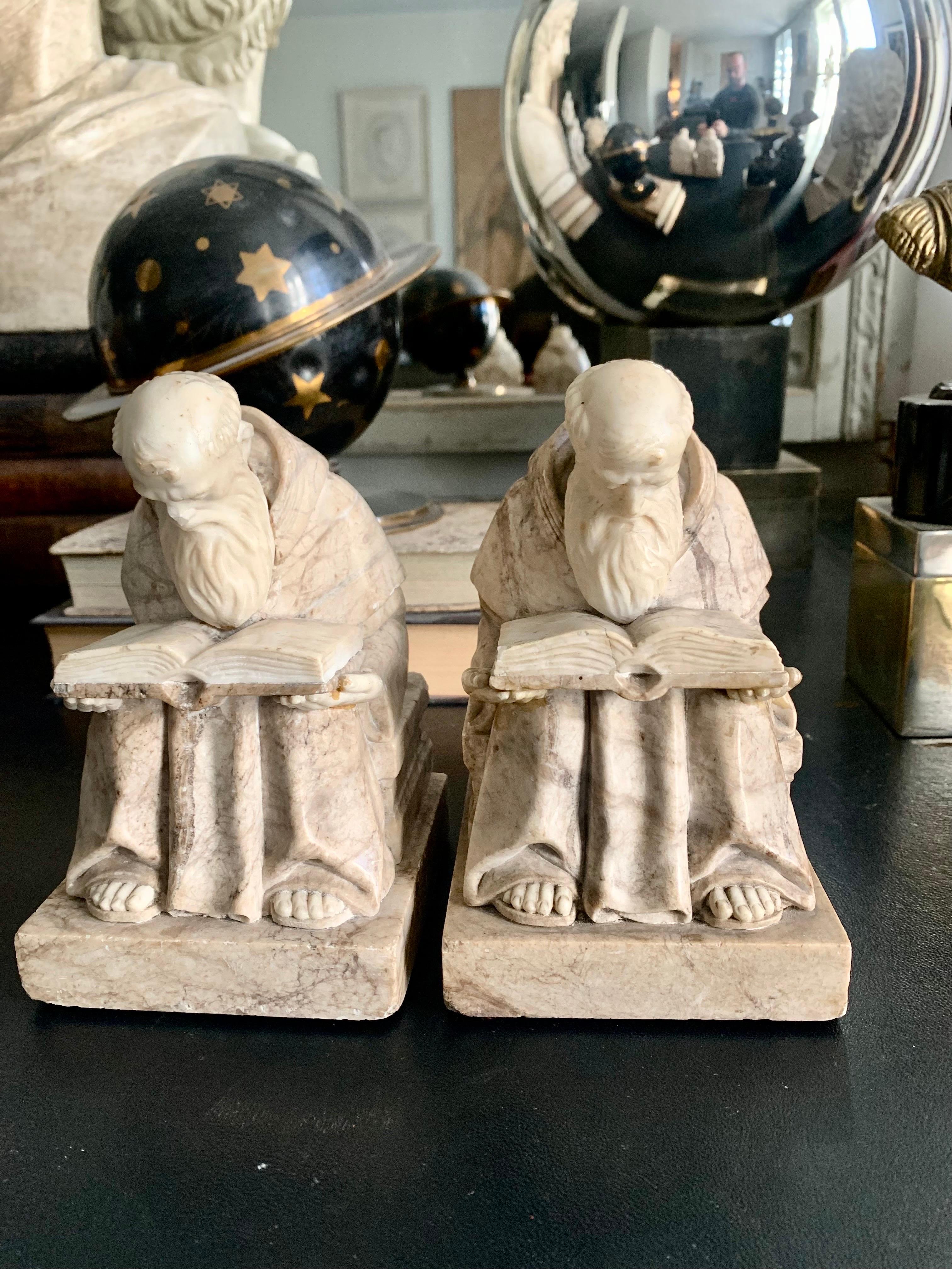 Spanish 20th Century Pair of Alabaster and Marble Bookends Sculpture For Sale