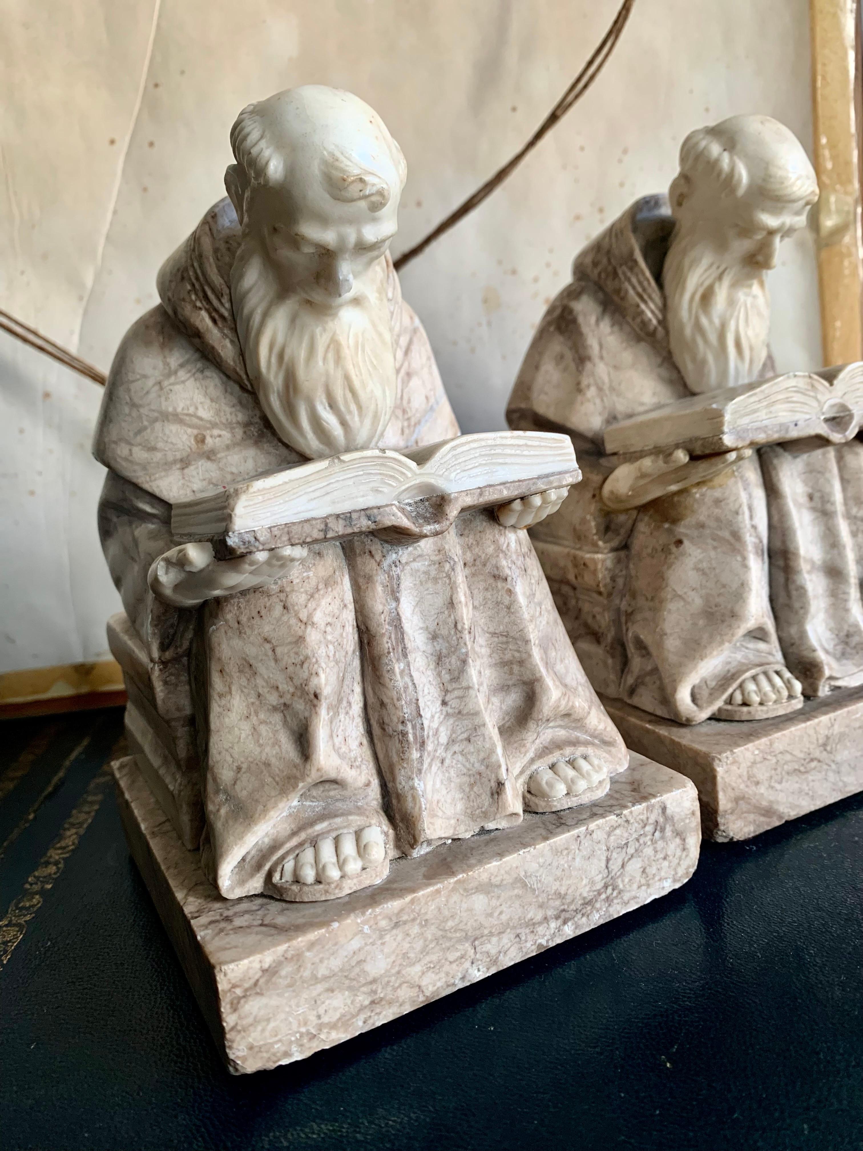 20th Century Pair of Alabaster and Marble Bookends Sculpture In Good Condition For Sale In Madrid, ES