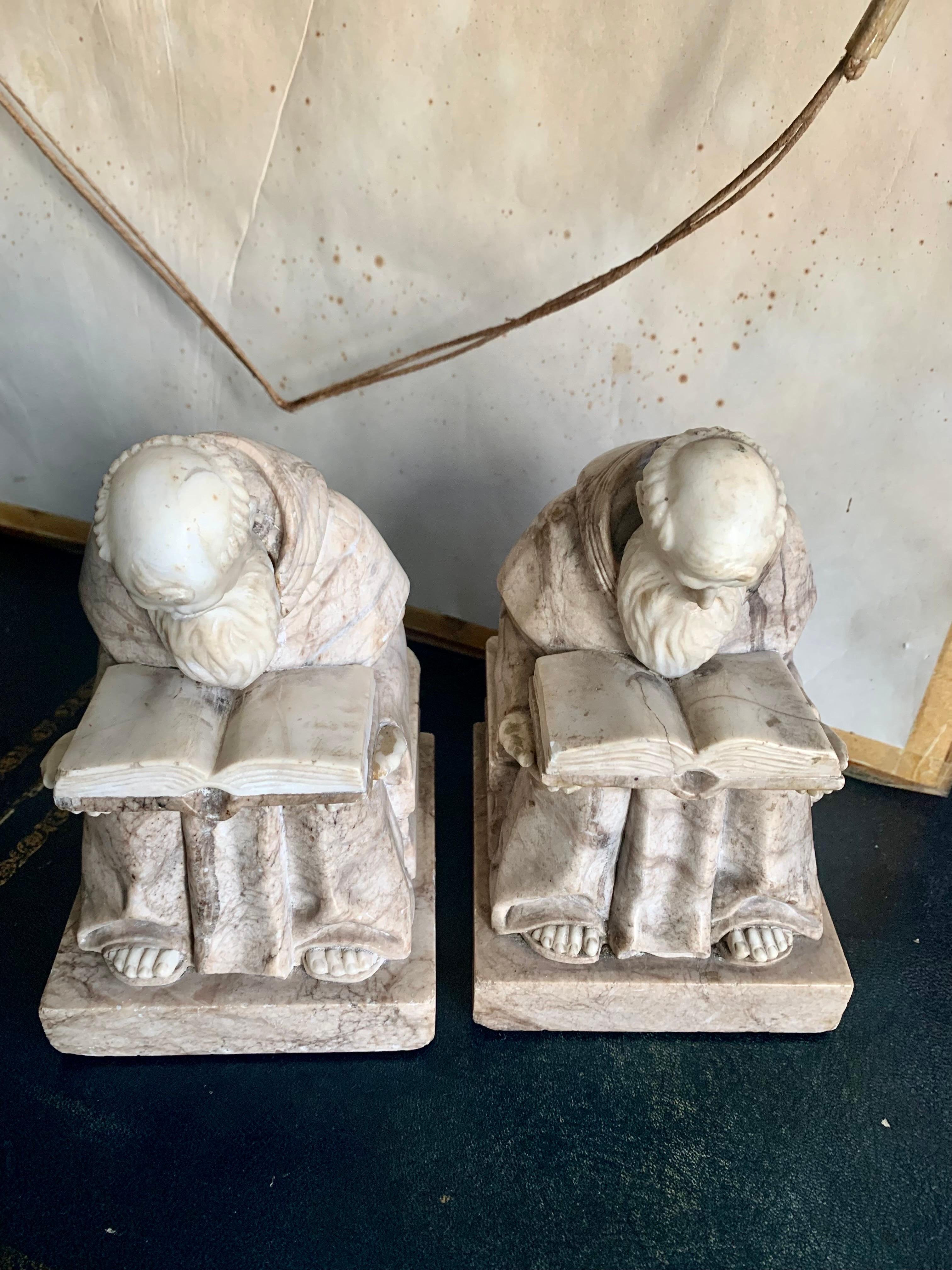 20th Century Pair of Alabaster and Marble Bookends Sculpture For Sale 1