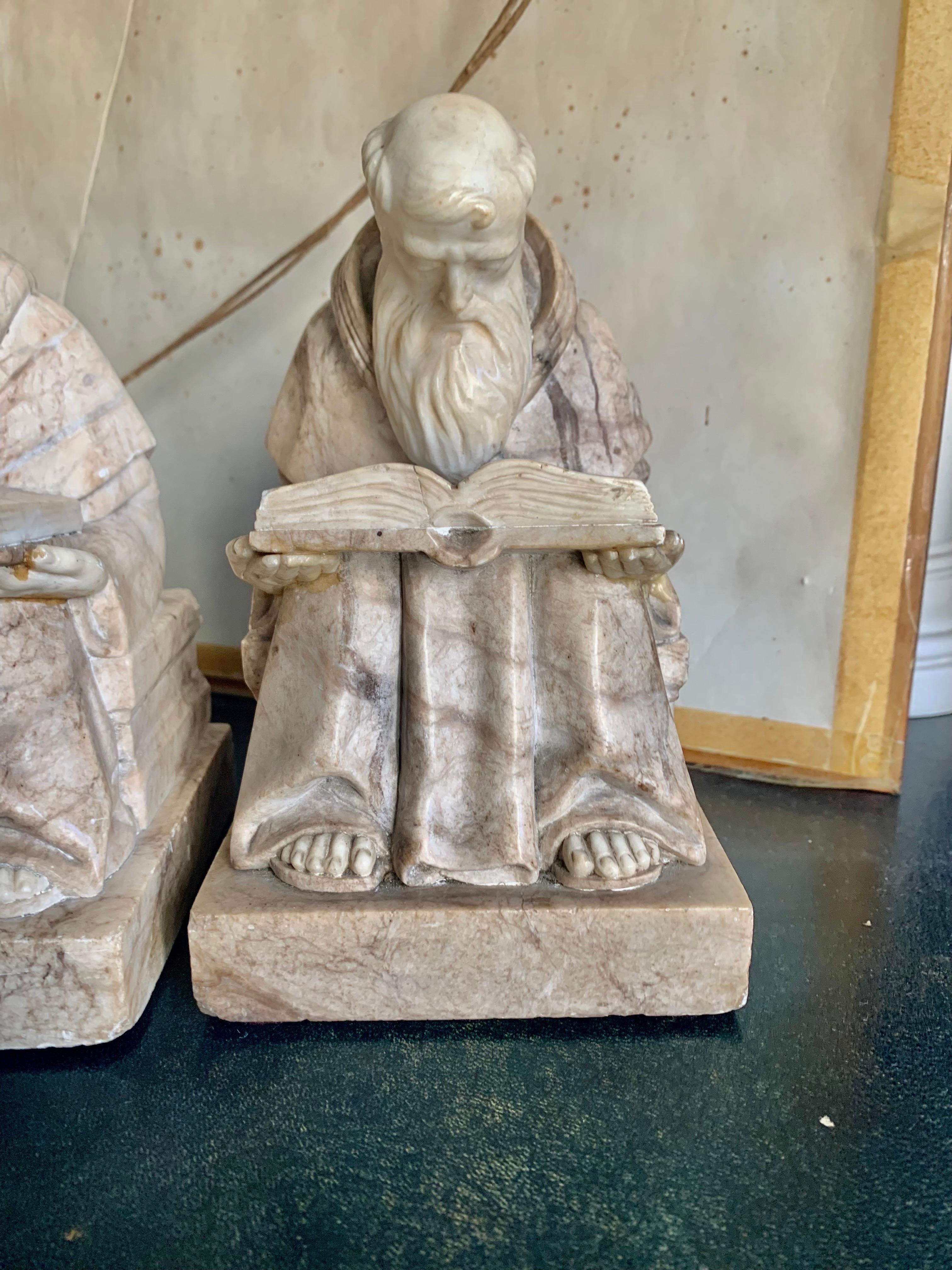 20th Century Pair of Alabaster and Marble Bookends Sculpture For Sale 2