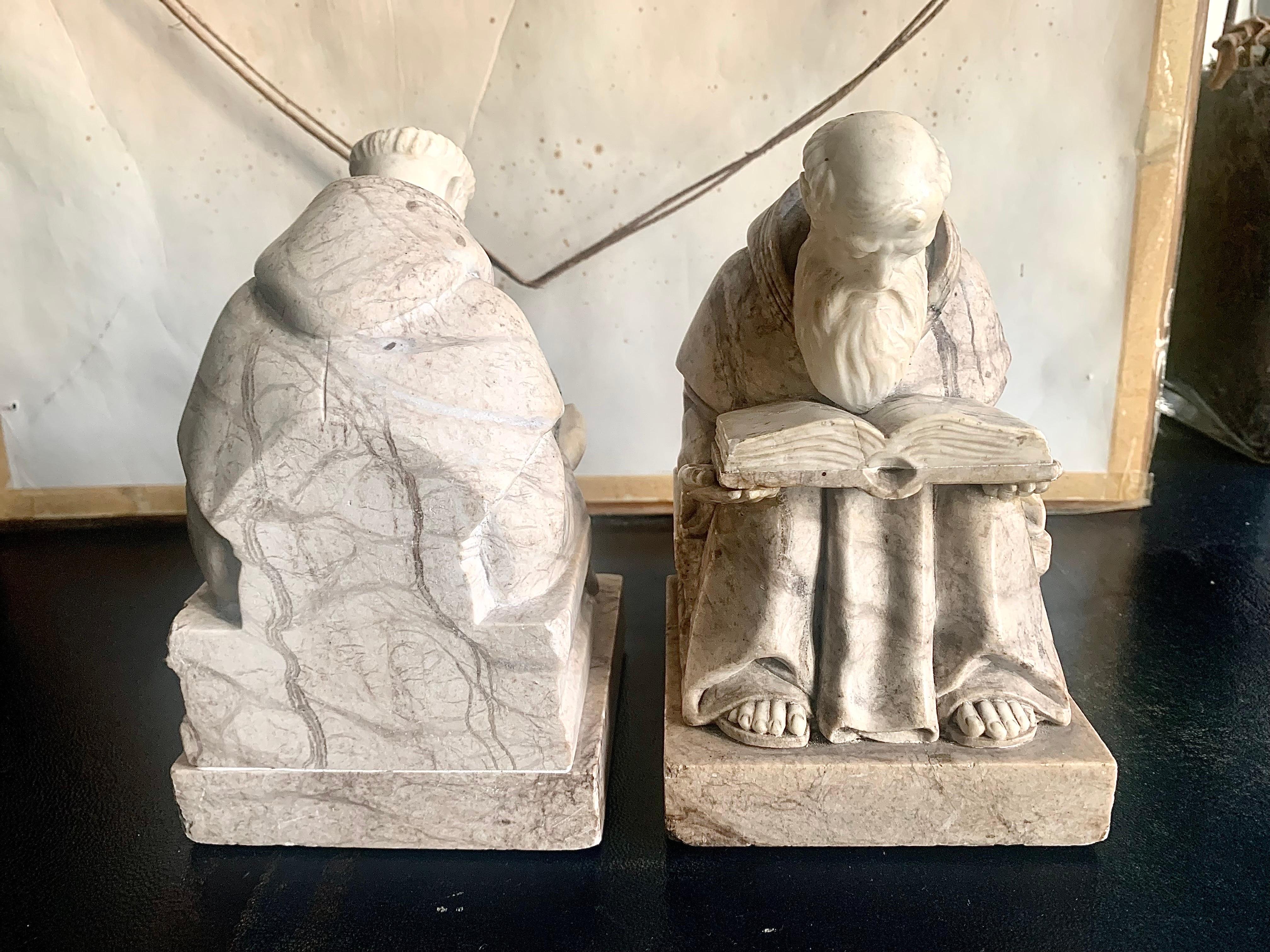 20th Century Pair of Alabaster and Marble Bookends Sculpture For Sale 3