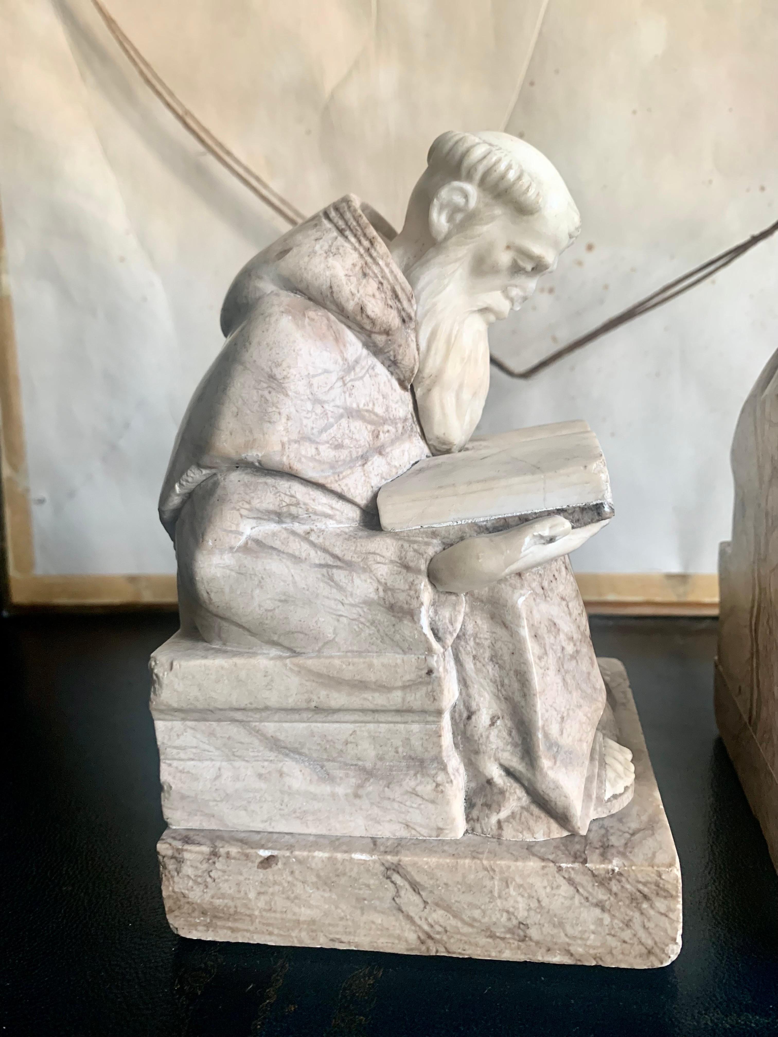 20th Century Pair of Alabaster and Marble Bookends Sculpture For Sale 4
