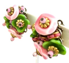 20th Century Pair Of Alice Caviness Abstract Flower Earrings-Signed