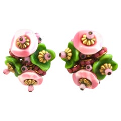 Retro 20th Century Pair Of Alice Caviness Abstract Flower Earrings-Signed