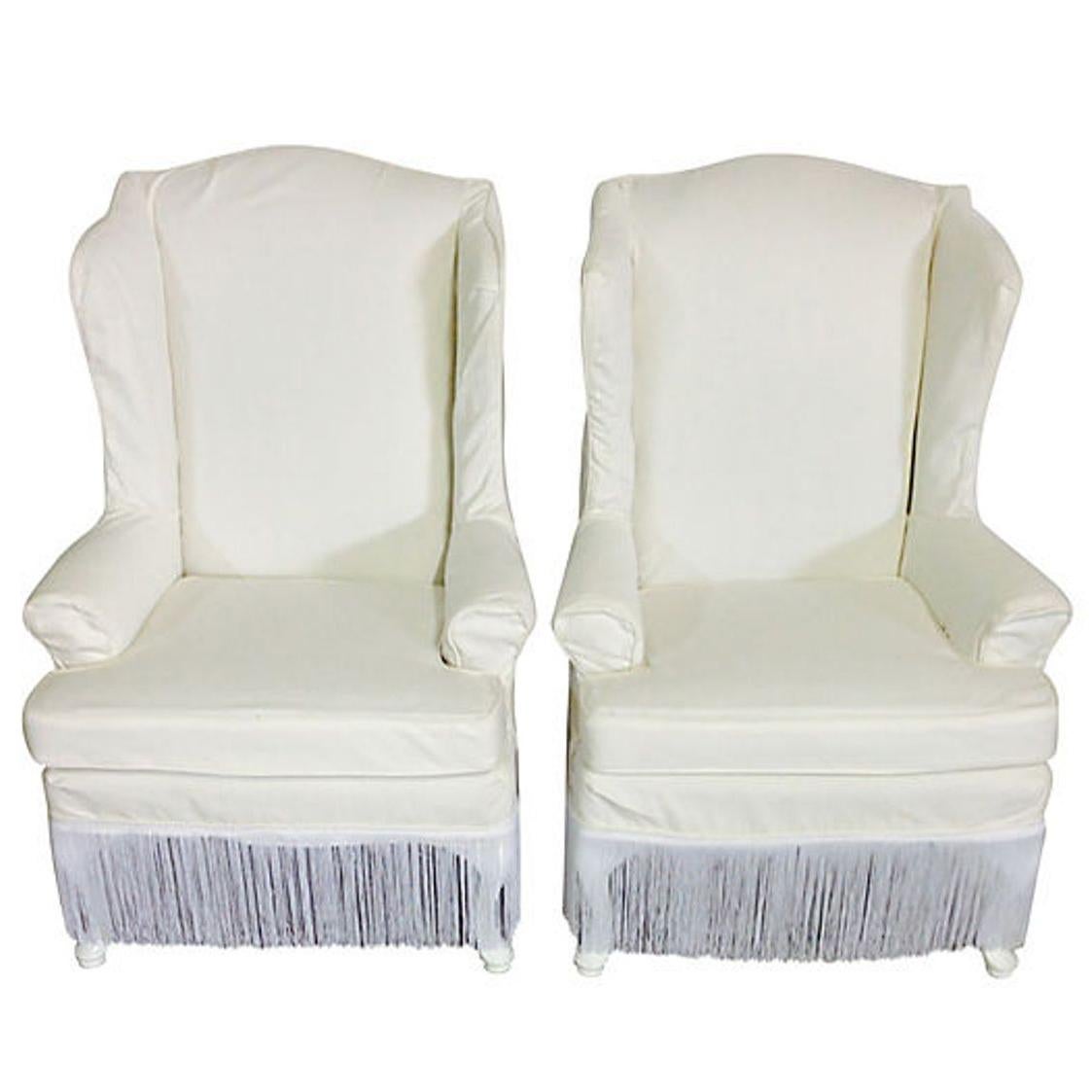 20th Century Pair Of American Queen Anne Style Wing Back Chairs For Sale