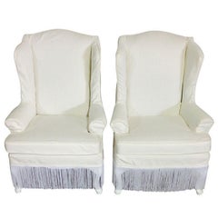 20th Century Pair Of American Queen Anne Style Wing Back Chairs