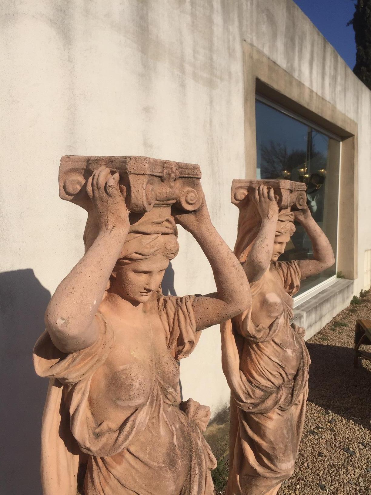 20th Century, Pair of Antique Greek Cariatide Stone Statues, 1950s 4