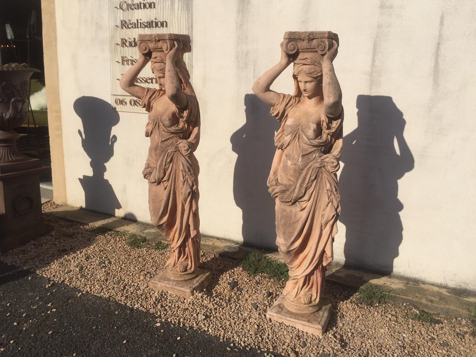 20th Century, Pair of Antique Greek Cariatide Stone Statues, 1950s 11