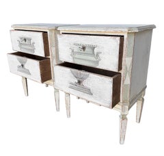 20th Century Pair of Antique Gustavian Pine Bed Side Tables in pale Grey