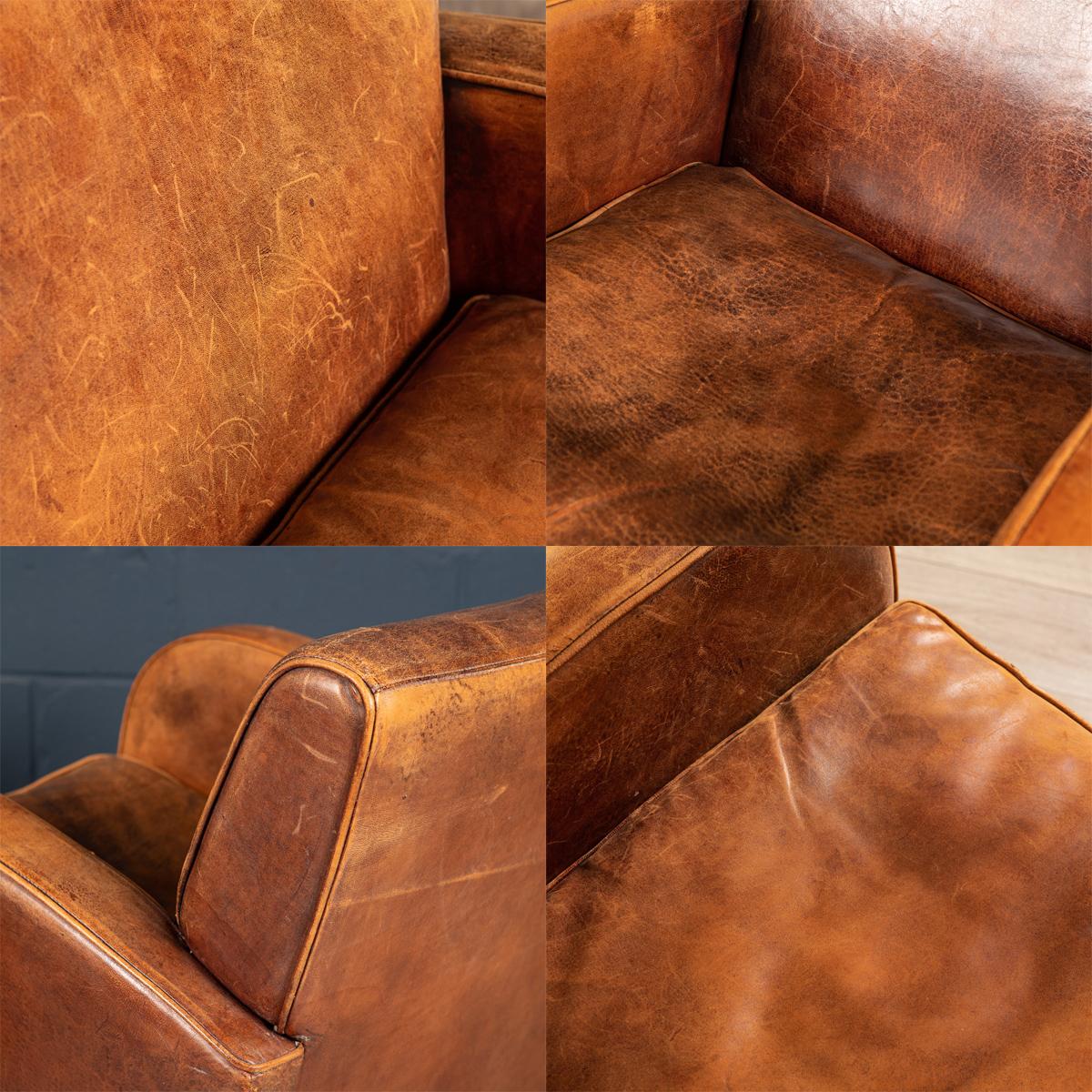 20th Century Pair of Art Deco Style Dutch Sheepskin Leather Club Chairs 7