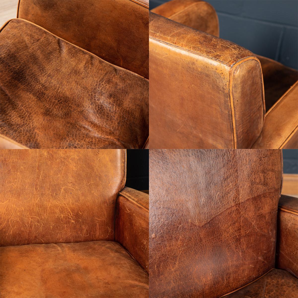 20th Century Pair of Art Deco Style Dutch Sheepskin Leather Club Chairs 8