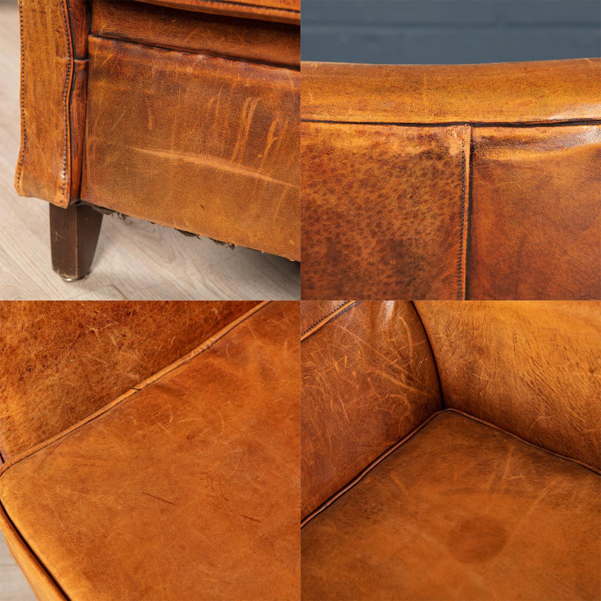 20th Century Pair Of Art Deco Style Dutch Sheepskin Leather Club Chairs 9