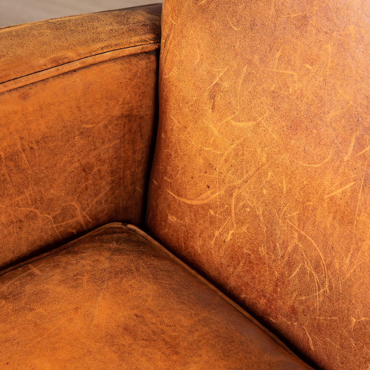 20th Century Pair of Art Deco Style Dutch Sheepskin Leather Club Chairs 2