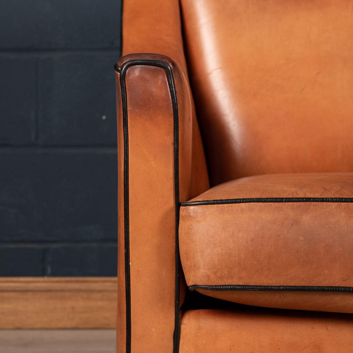 20th Century Pair of Art Deco Style Dutch Sheepskin Leather Club Chairs 2