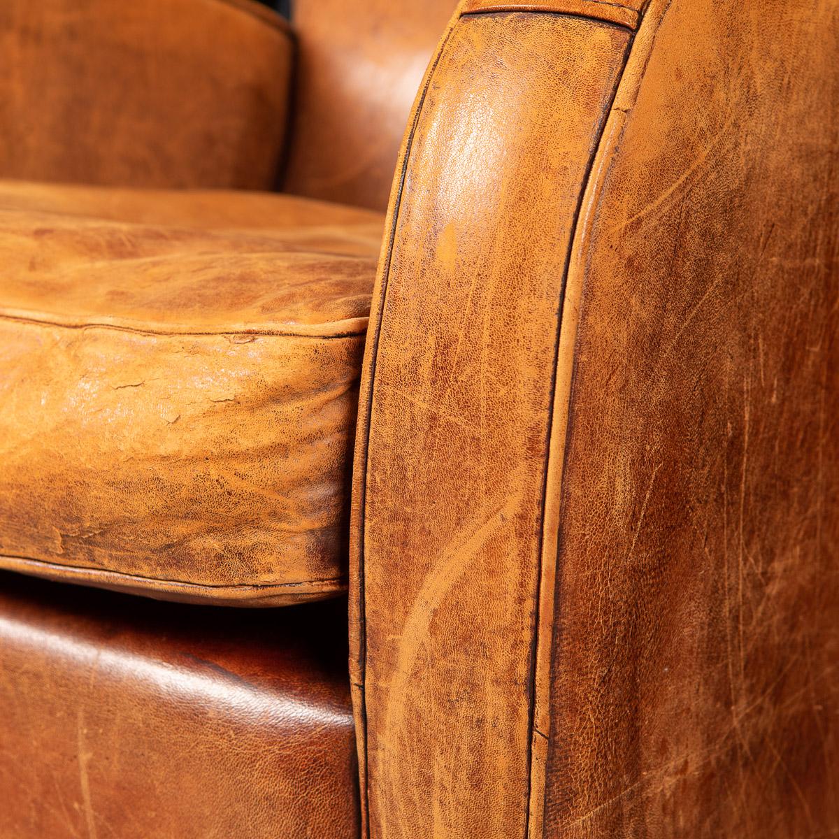 20th Century Pair of Art Deco Style Dutch Sheepskin Leather Club Chairs 4