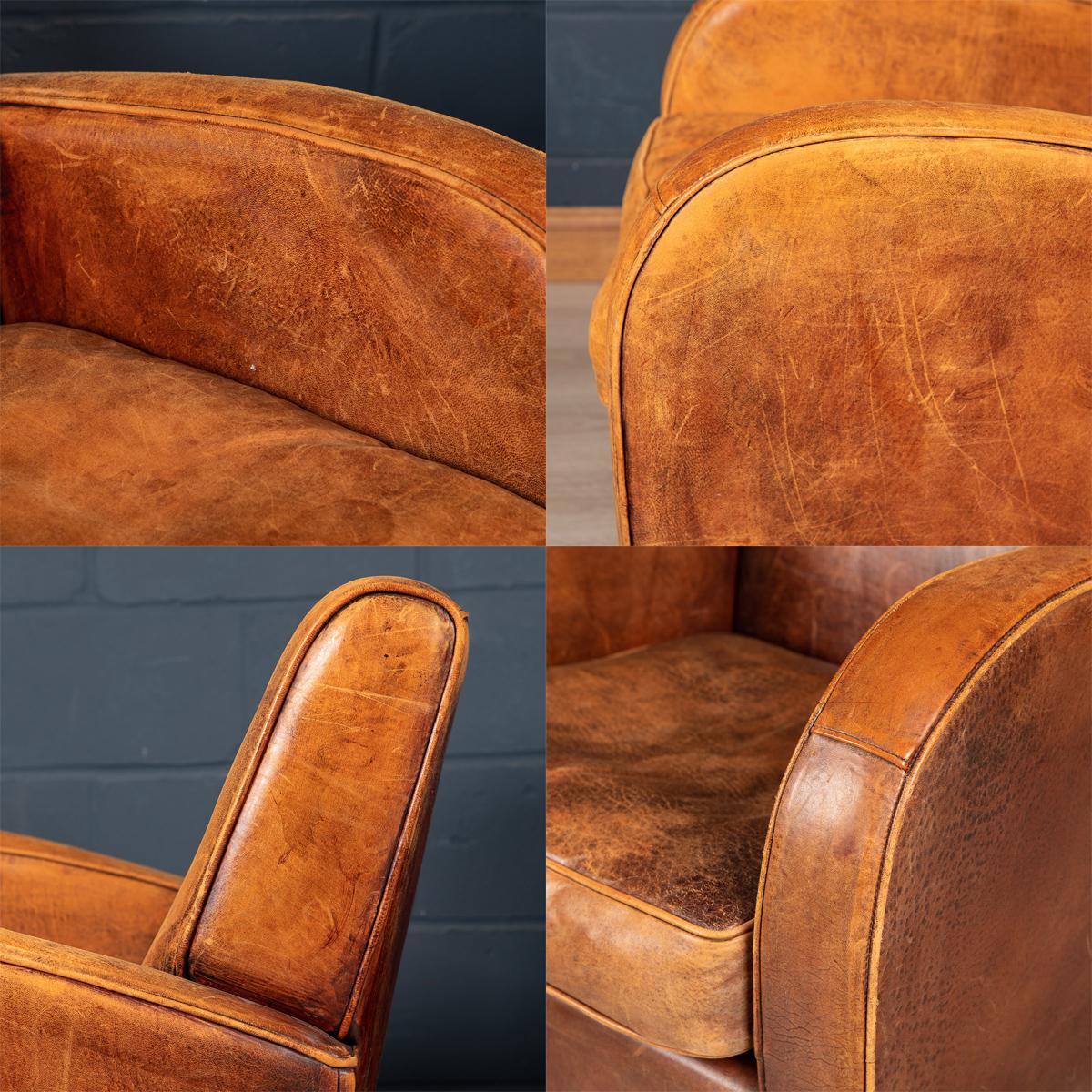 20th Century Pair of Art Deco Style Dutch Sheepskin Leather Club Chairs 6