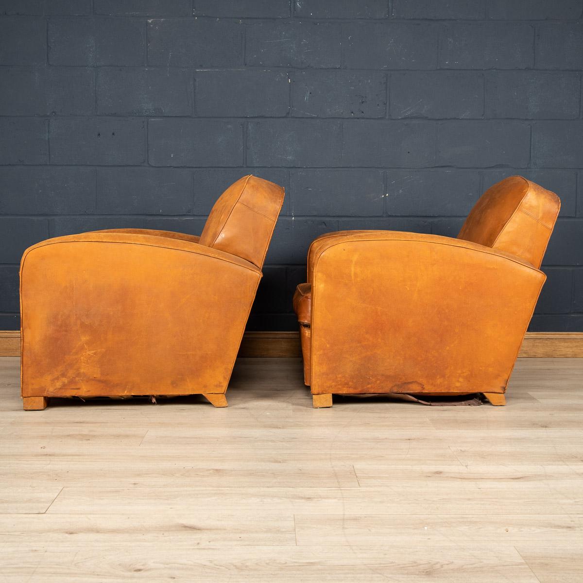 20th Century Pair Of Art Deco Style French Leather Club Chairs 1