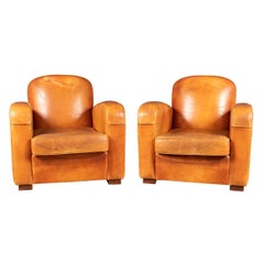 20th Century Pair of Art Deco Style French Sheepskin Leather Club Chairs