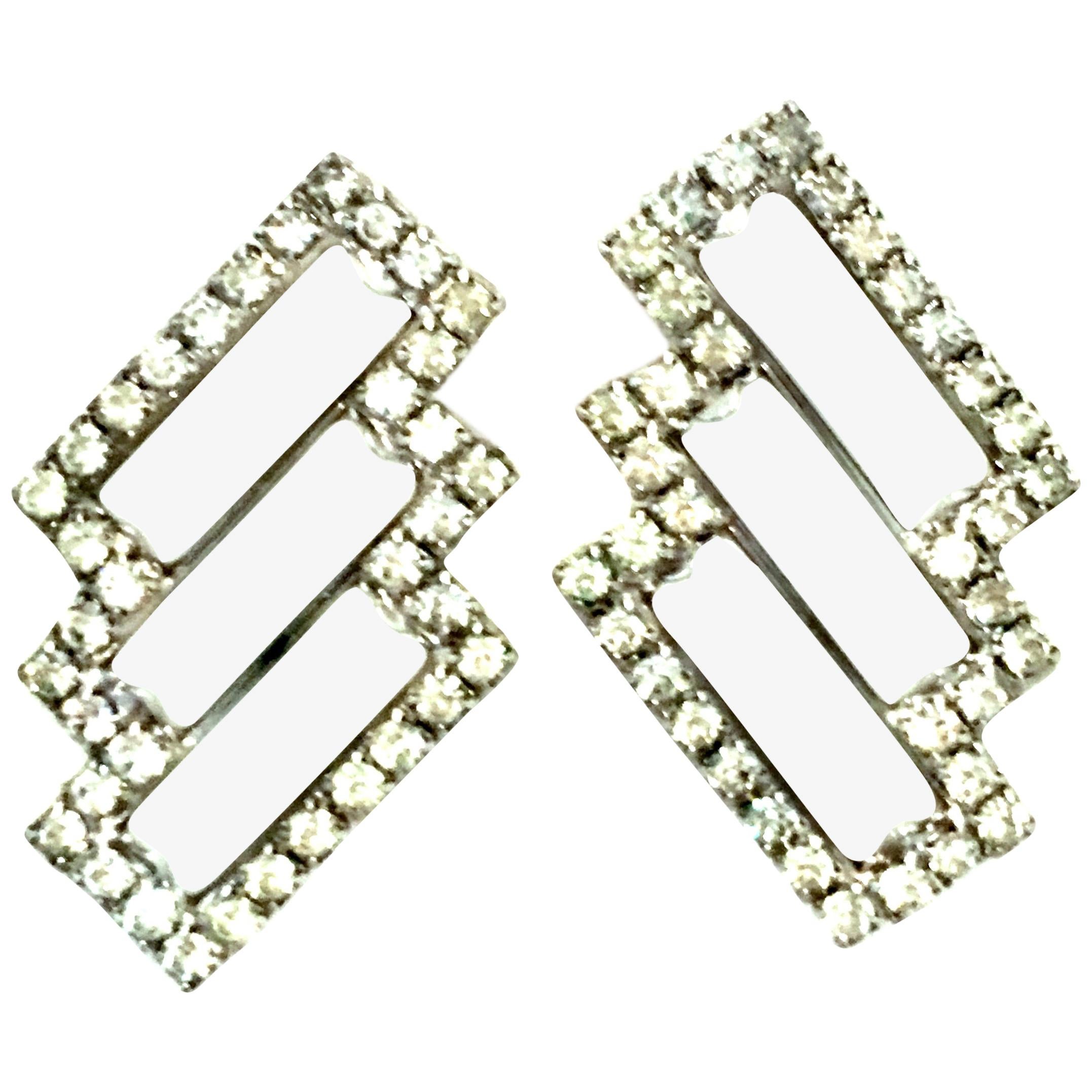 20th Century Pair Of Art Deco Style Silver Austrian Crystal & Lucite Earrings For Sale