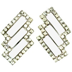 Retro 20th Century Pair Of Art Deco Style Silver Austrian Crystal & Lucite Earrings