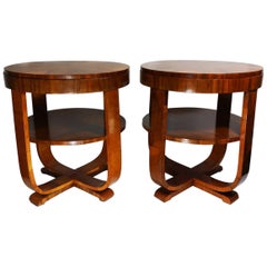20th Century Pair of Art Deco Walnut  Round Side Tables