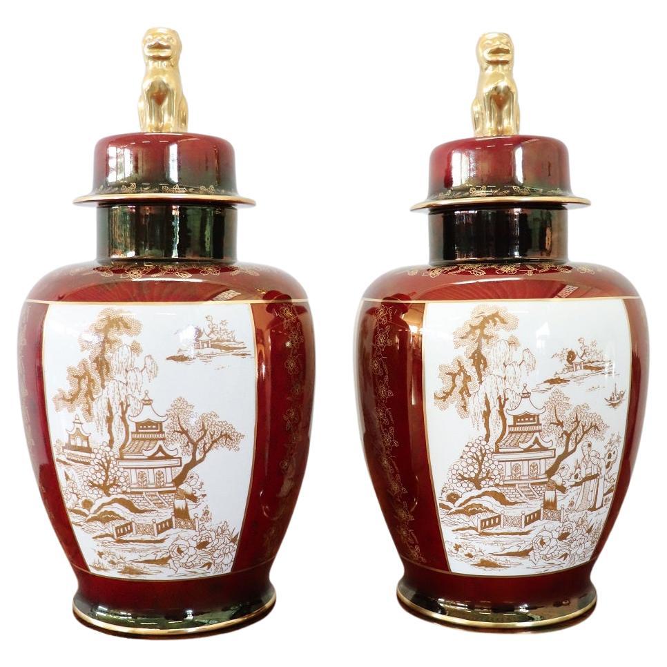 Paire de vases Potiche artistiques en céramique du 20ème siècle par Crown Devon Fieldings en vente