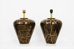 20th Century Pair of Baluster Shaped Table Lamps in Glazed Black & Gold Ceramic