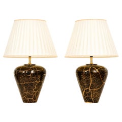20th Century Pair of Baluster Shaped Table Lamps in Glazed Black & Gold Ceramic
