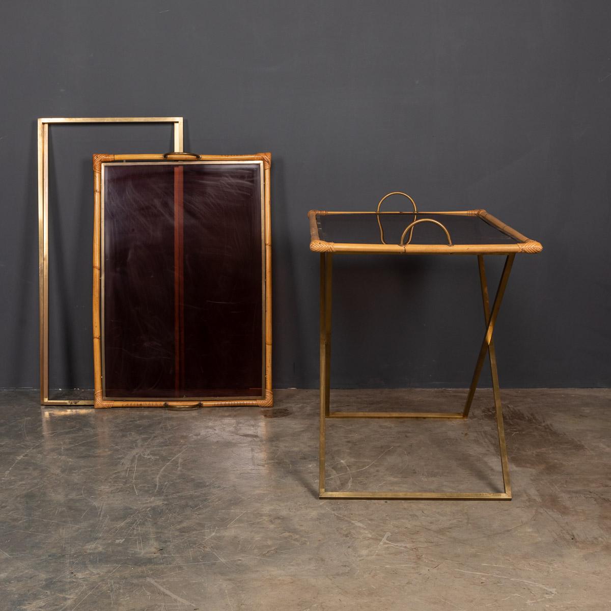 20th Century Pair of Bamboo & Brass Butler Tables, c.1970 For Sale 1
