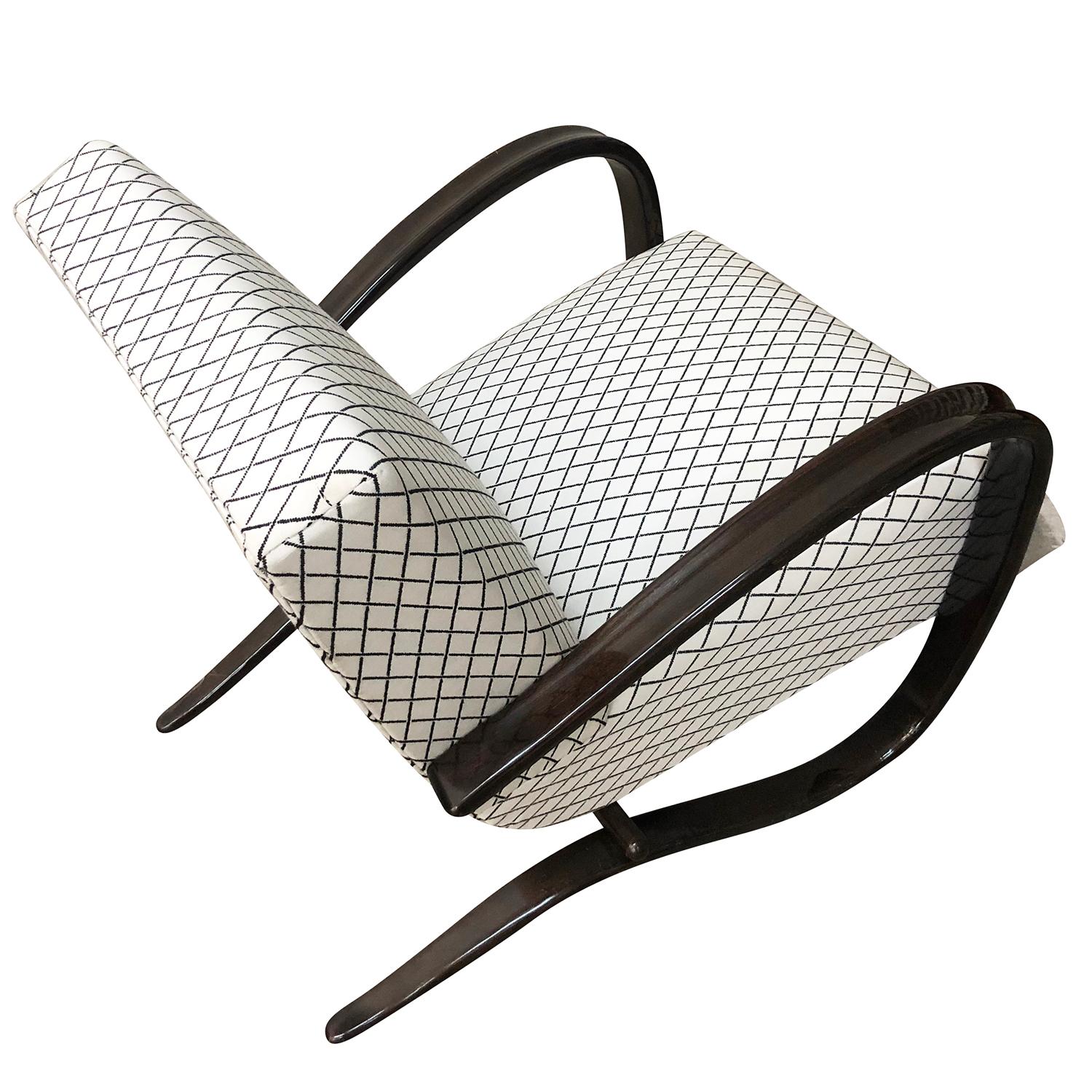 Fabric 20th Century Pair of Beechwood Lounge Chairs by Jindrich Halabala