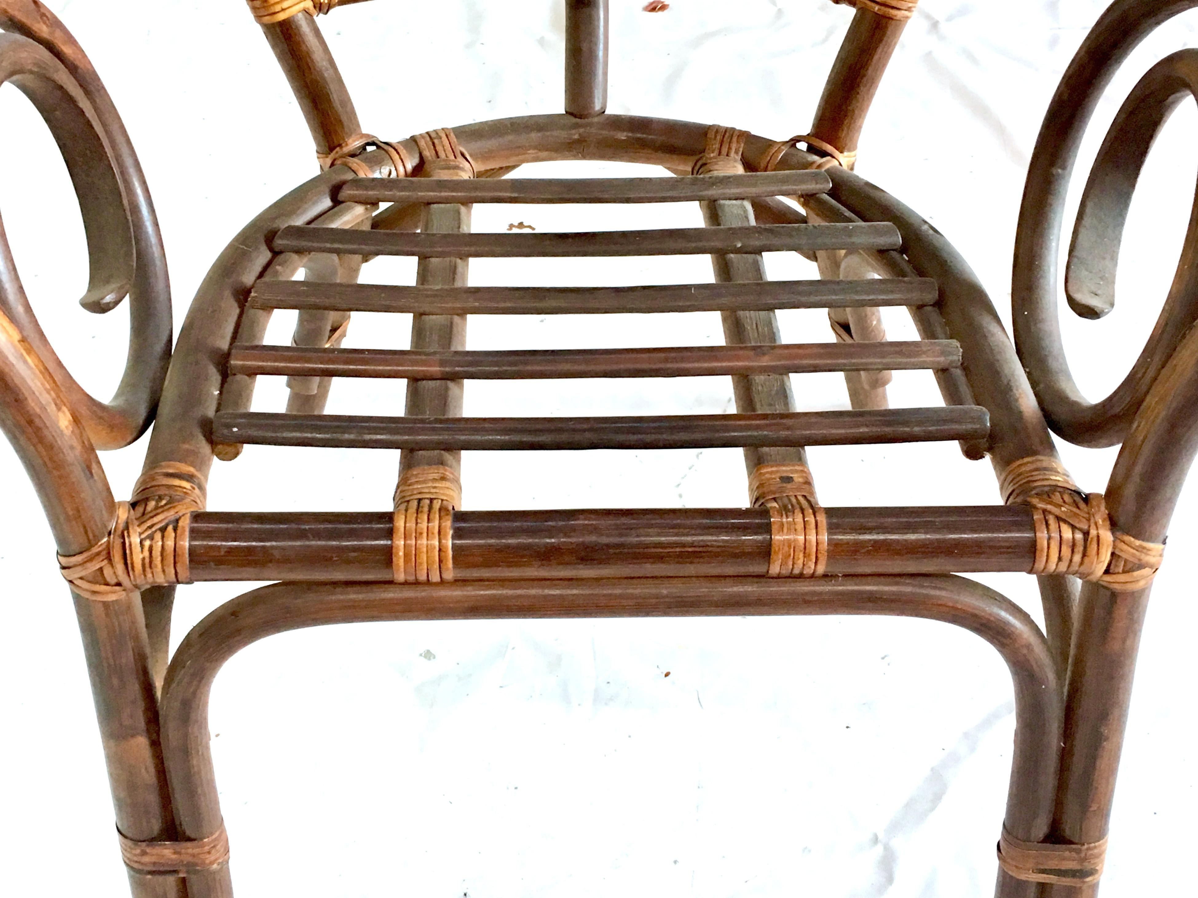 20th Century Pair of Bent Rattan and Wicker High Back 