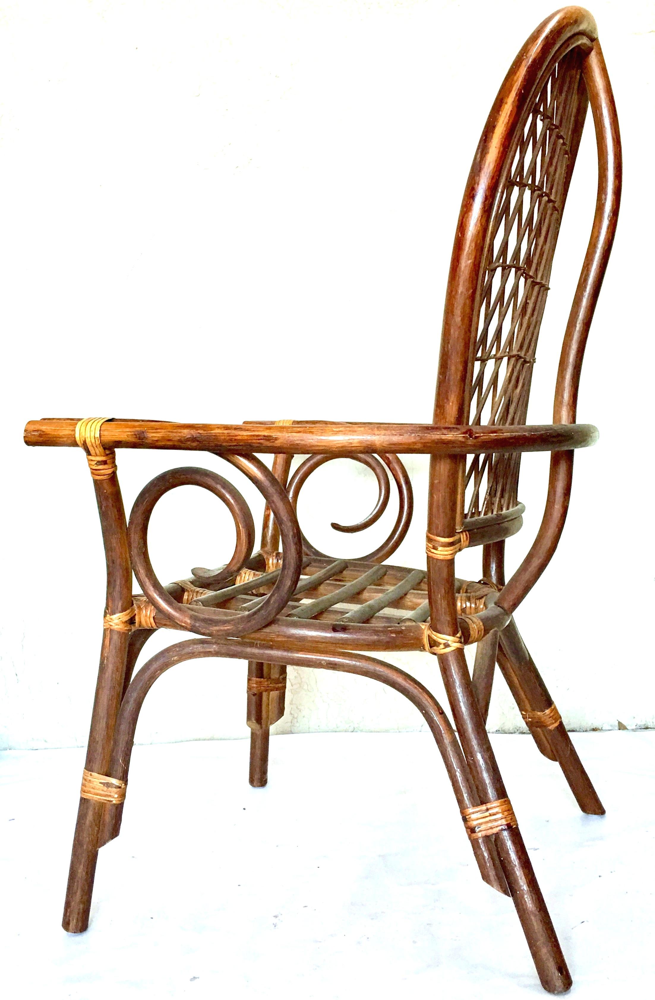 Stained 20th Century Pair of Bent Rattan and Wicker High Back 