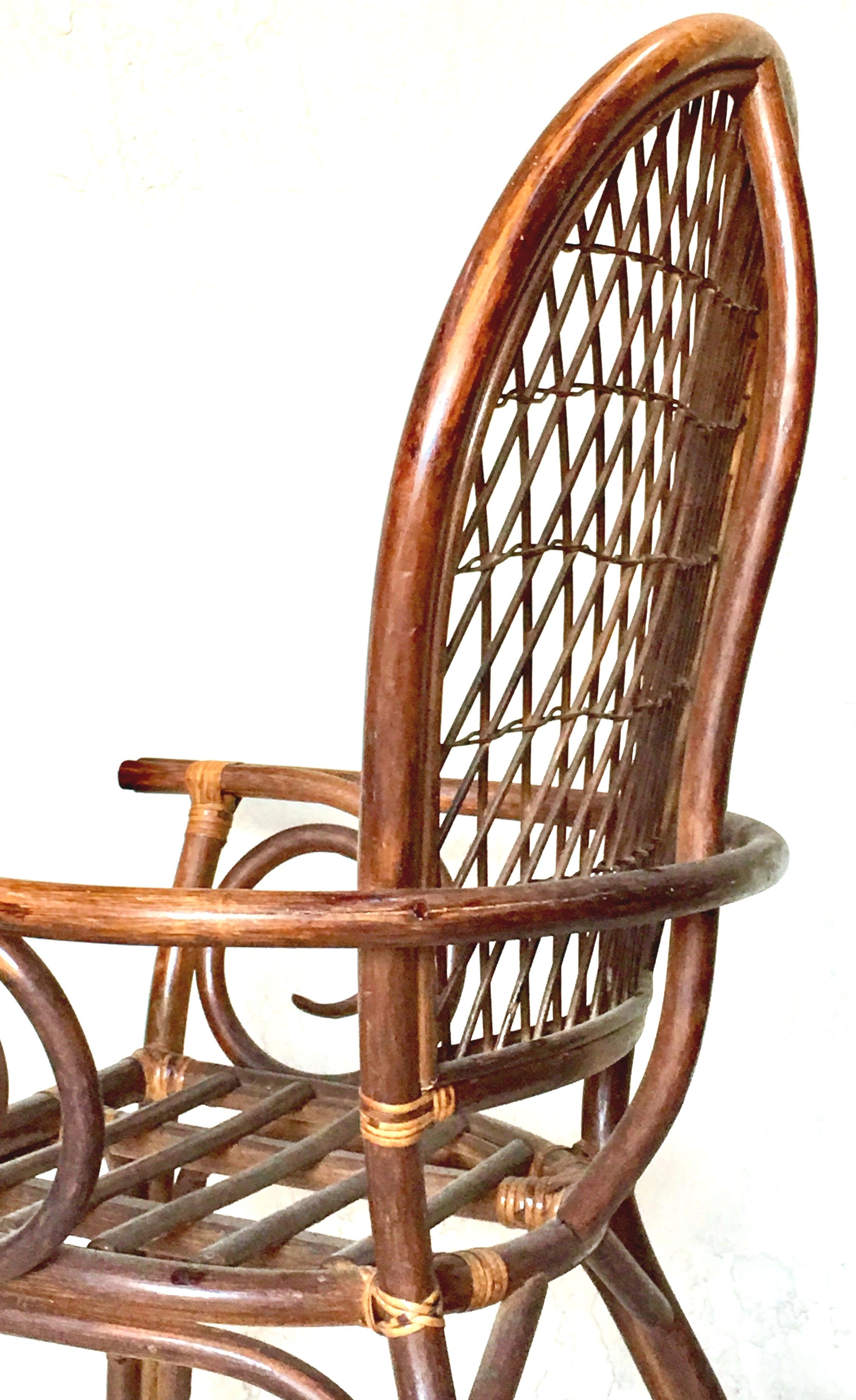 20th Century Pair of Bent Rattan and Wicker High Back 