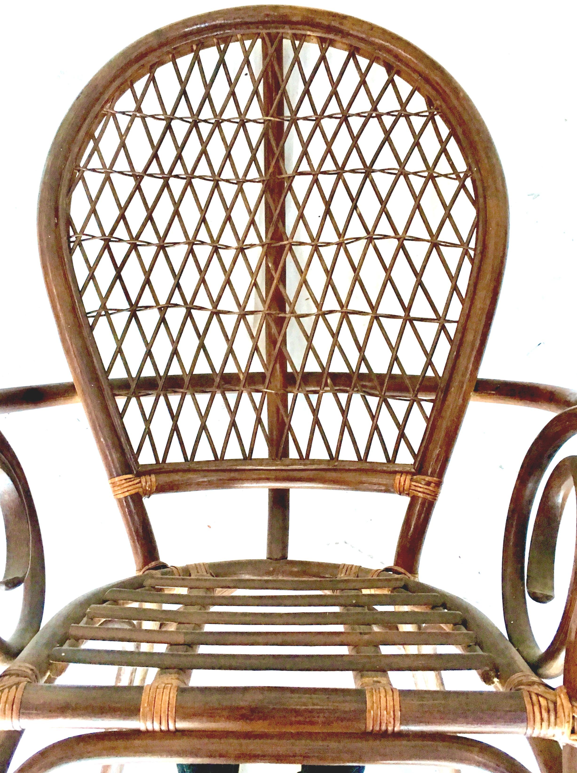 20th Century Pair of Bent Rattan and Wicker High Back 