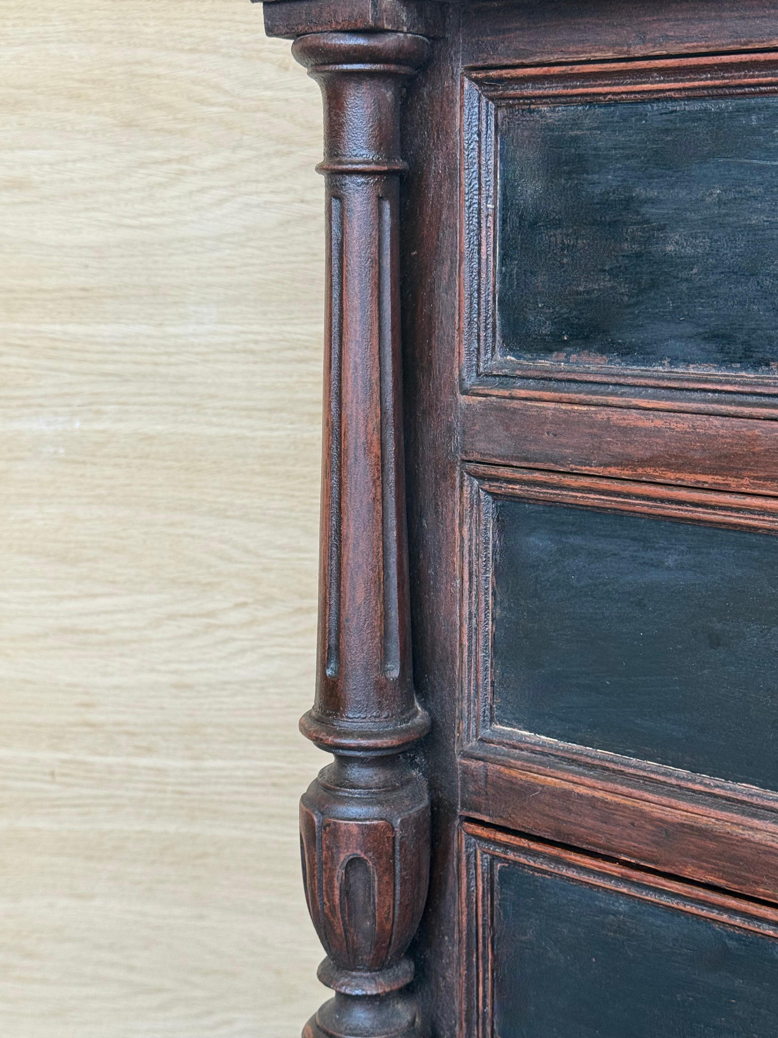 20th Century Pair of Biedermeier Nightstands with Marble Four Ebonized Drawers For Sale 4
