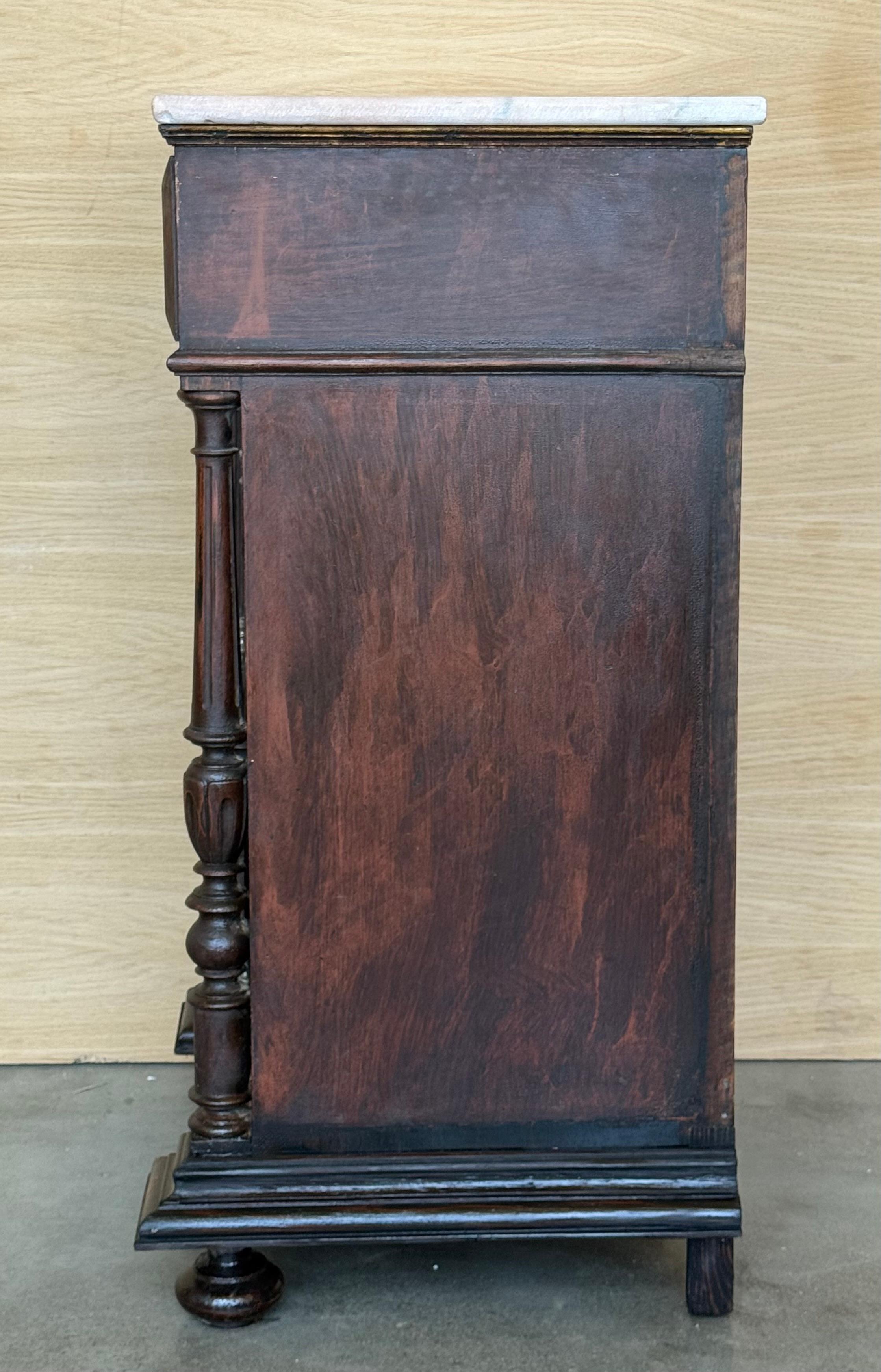 20th Century Pair of Biedermeier Nightstands with Marble Four Ebonized Drawers For Sale 6