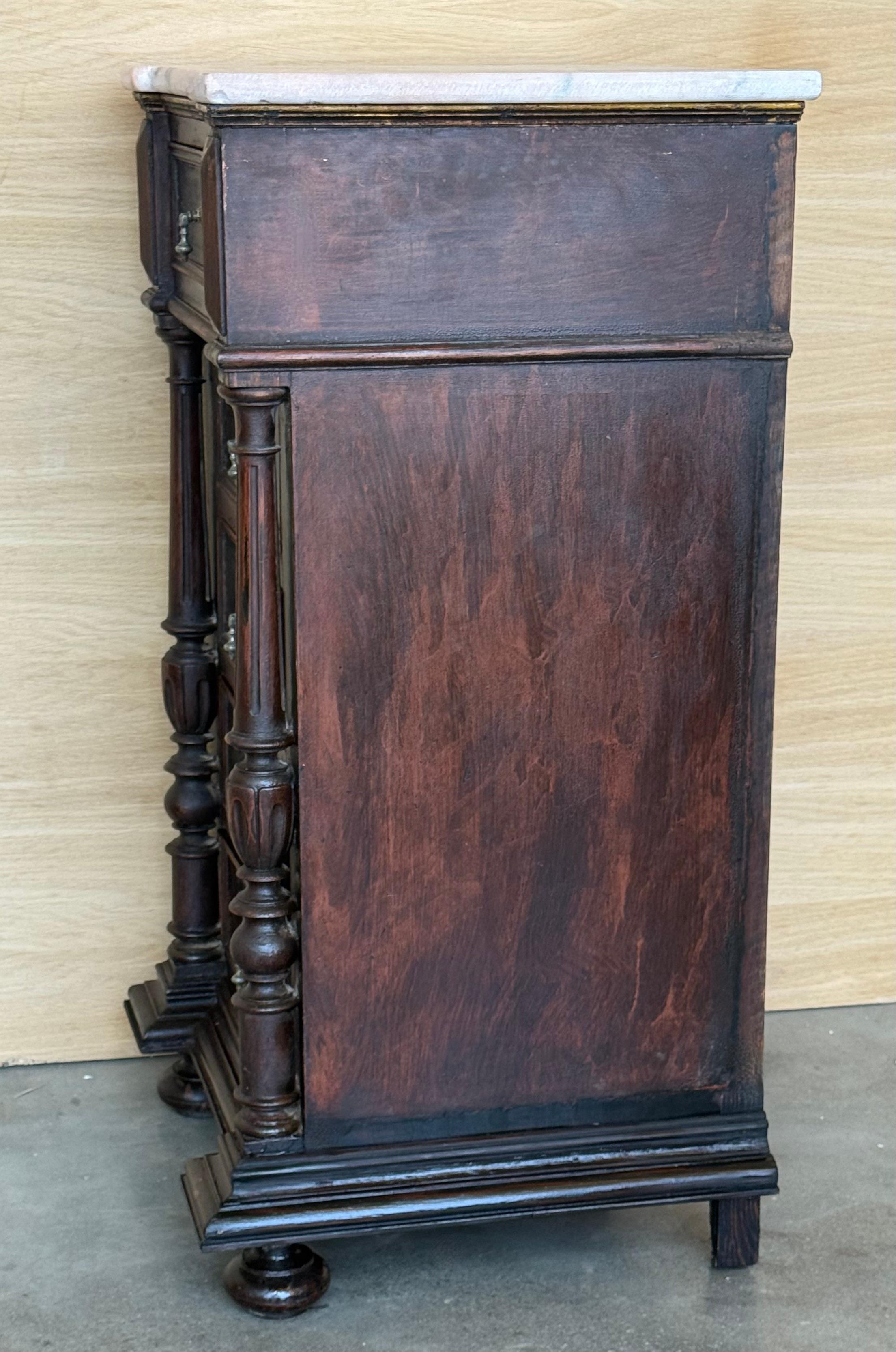 20th Century Pair of Biedermeier Nightstands with Marble Four Ebonized Drawers For Sale 7