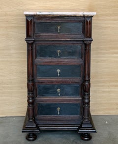 20th Century Pair of Biedermeier Nightstands with Marble Four Ebonized Drawers